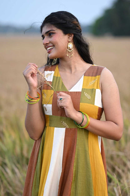 Harvest Theme Anarkali with Golden Nelkathir Embroidery