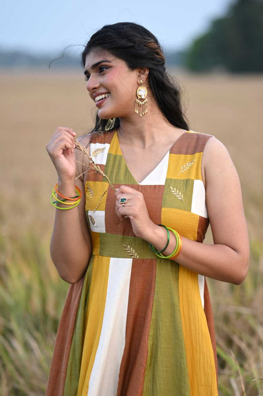 Harvest Theme Anarkali with Golden Nelkathir Embroidery