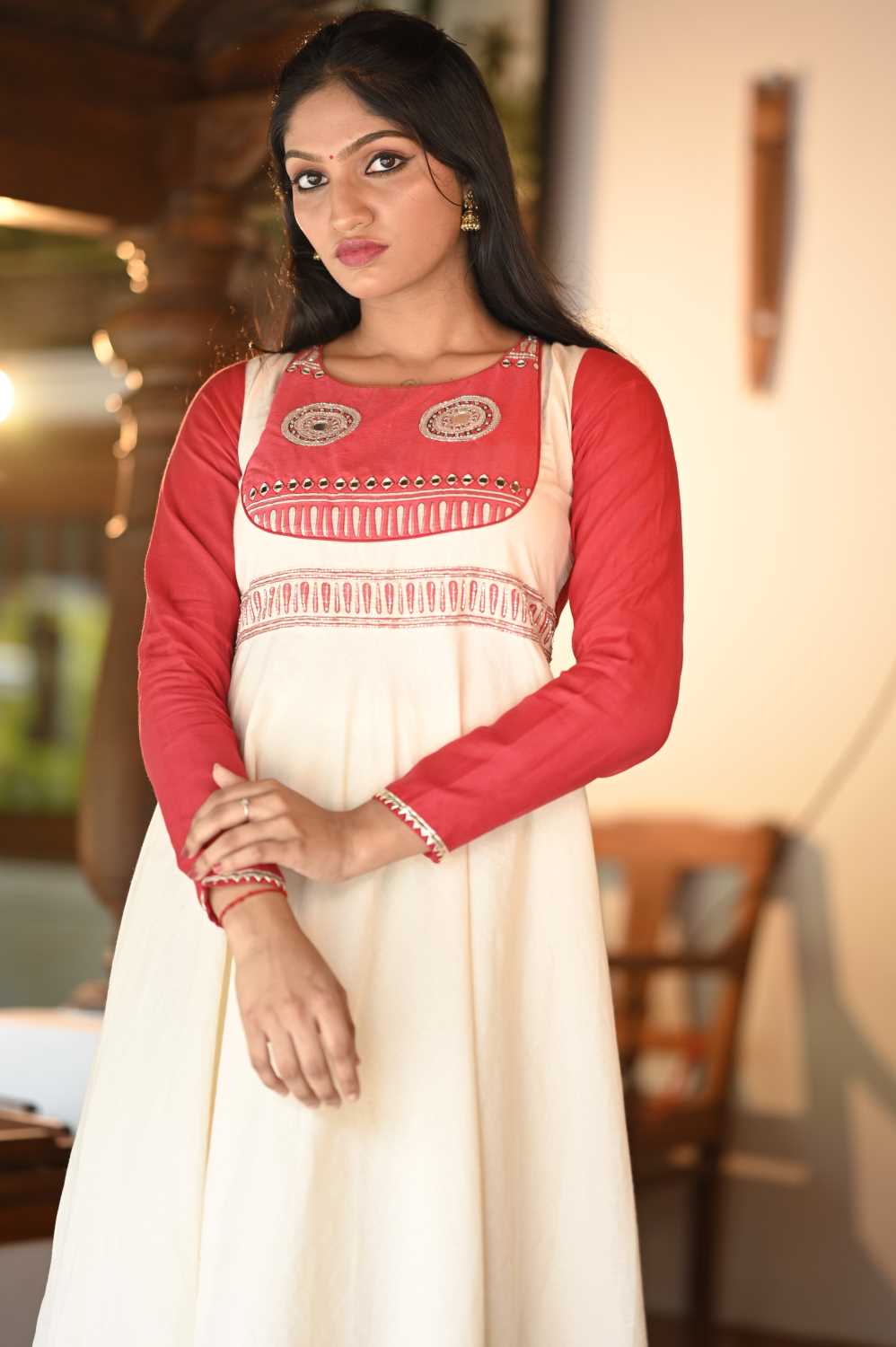 Offwhite and pink Umbrellacut Anarkali