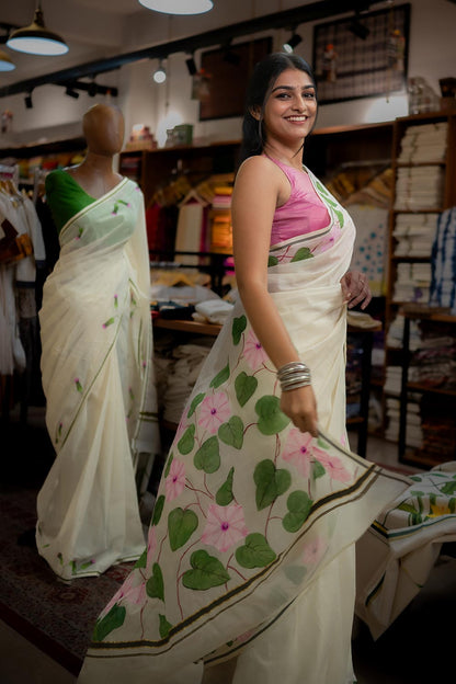 Off White Saree with Thiruthali Handpainted