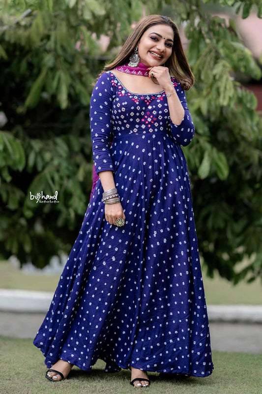 Purple Bandhani Flaired Anarkali