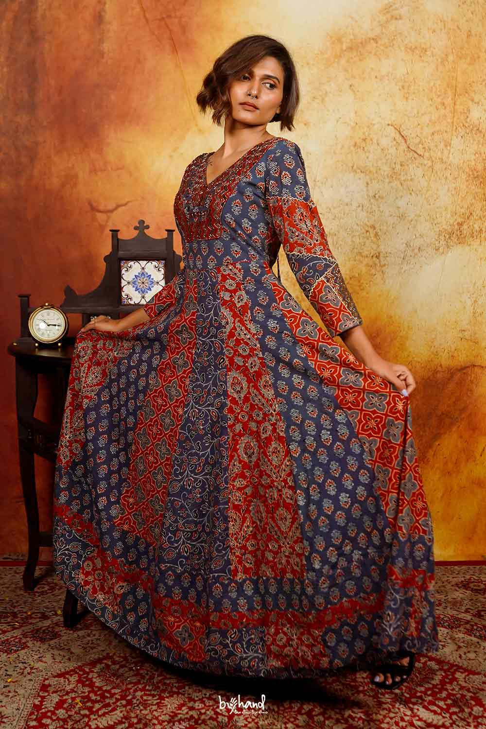 Red & Blue Patch Work Anarkali