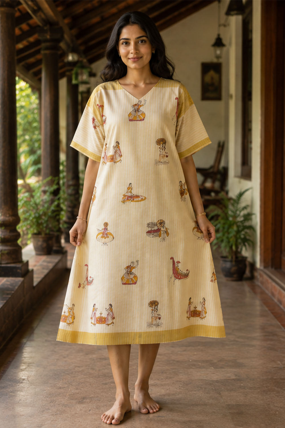 Offwhite Tissue with Golden Stripes & Onam Motifs Dress