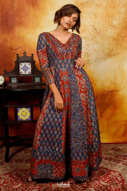 Red & Blue Patch Work Anarkali