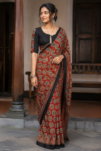 Ajrakh Modal Saree with Print