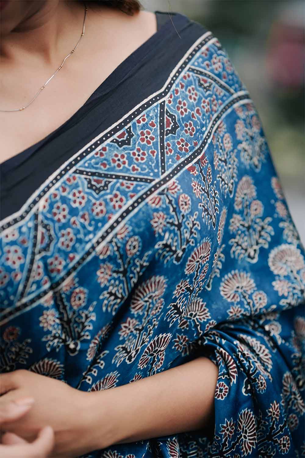 Blue Base Single Floral Print Modal Silk Saree