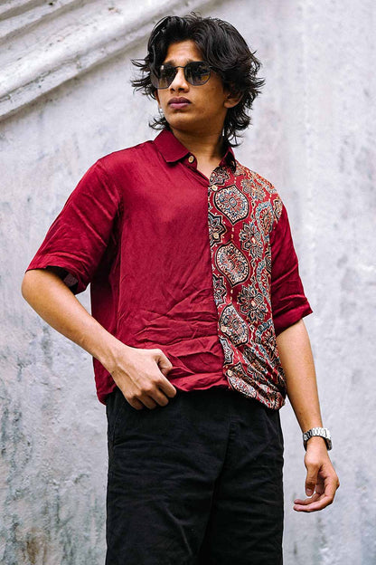 Red Modal Shirt with Half Sleeve