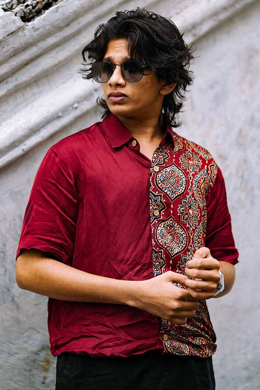 Red Modal Shirt with Half Sleeve