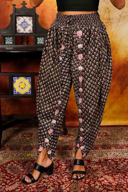 Black & Pink Sanganeri Tulip Pants