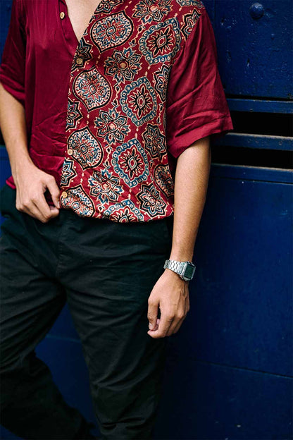 Red Modal Shirt with Half Sleeve