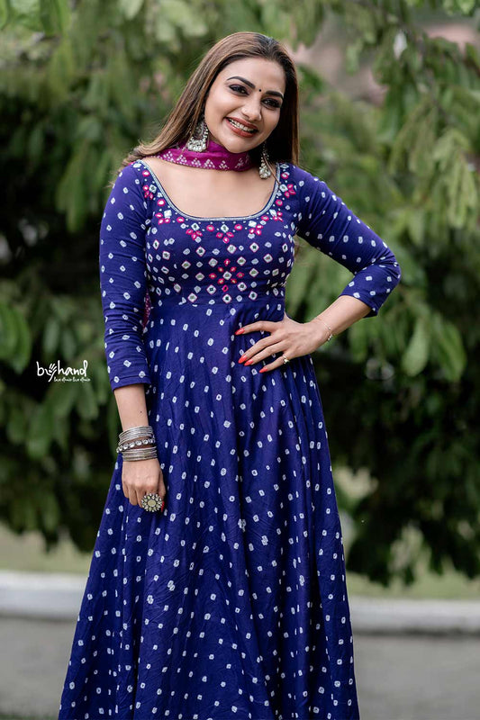 Purple Bandhani Flaired Anarkali