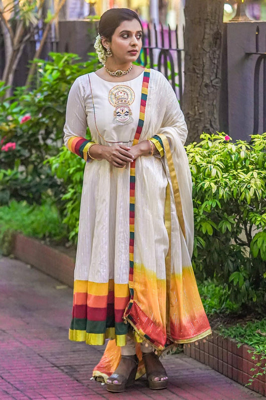 Off White Kadhakali Handpainted Anarkali
