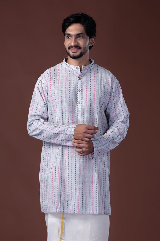 Multi Color Dobby Off White Mens Kurtha