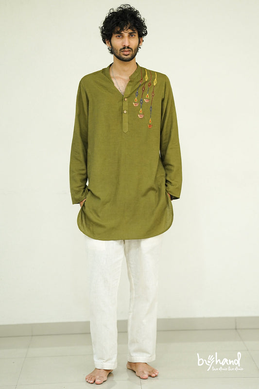 Olive Green Diya Handpainted kurta