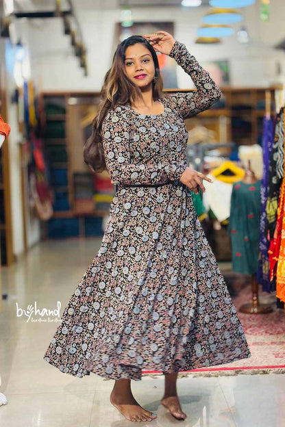 Black Ajrakh Creapers Print Anarkali