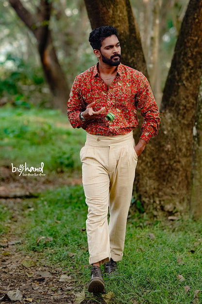 Red Full Sleeve Sanganeri Shirt