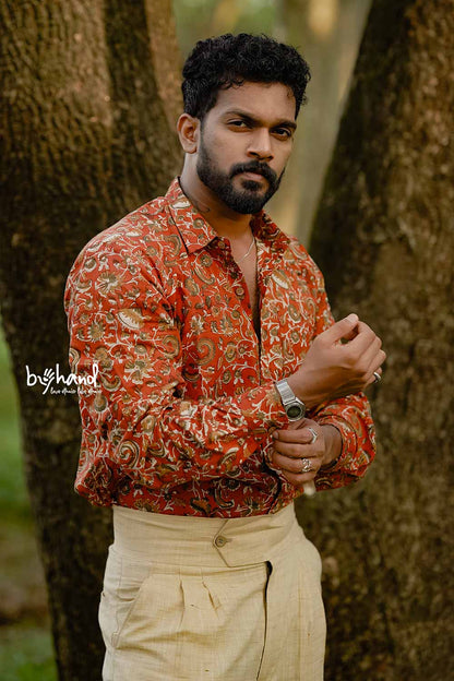 Red Full Sleeve Sanganeri Shirt