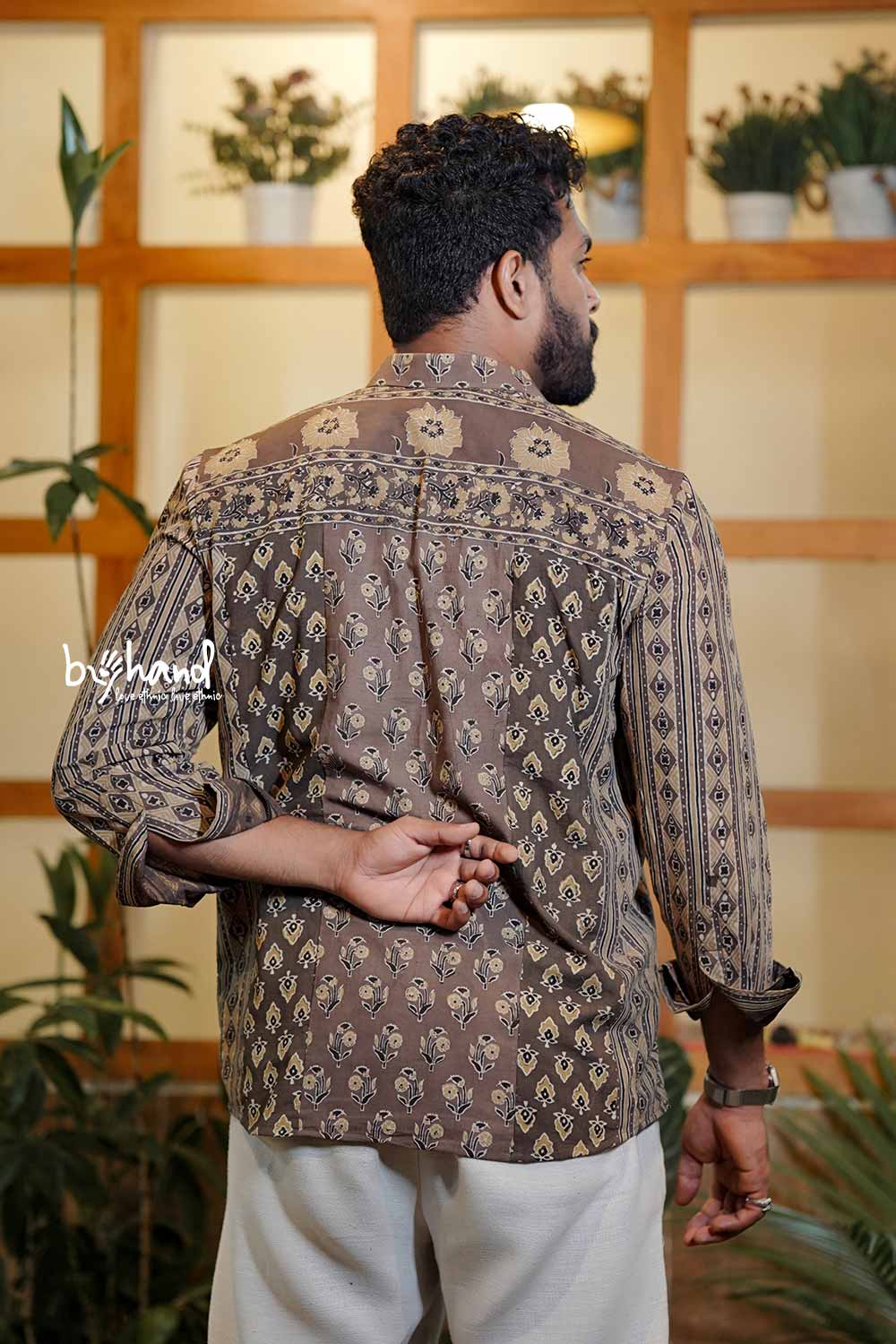 Brown Base Ajrakh Patch Shirt