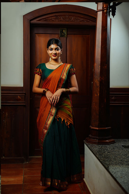 Green Dhavani With Yellow Dupatta