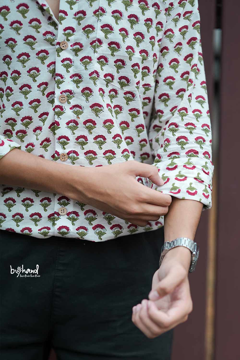 White Sanganeri Shirt With Flower Motif