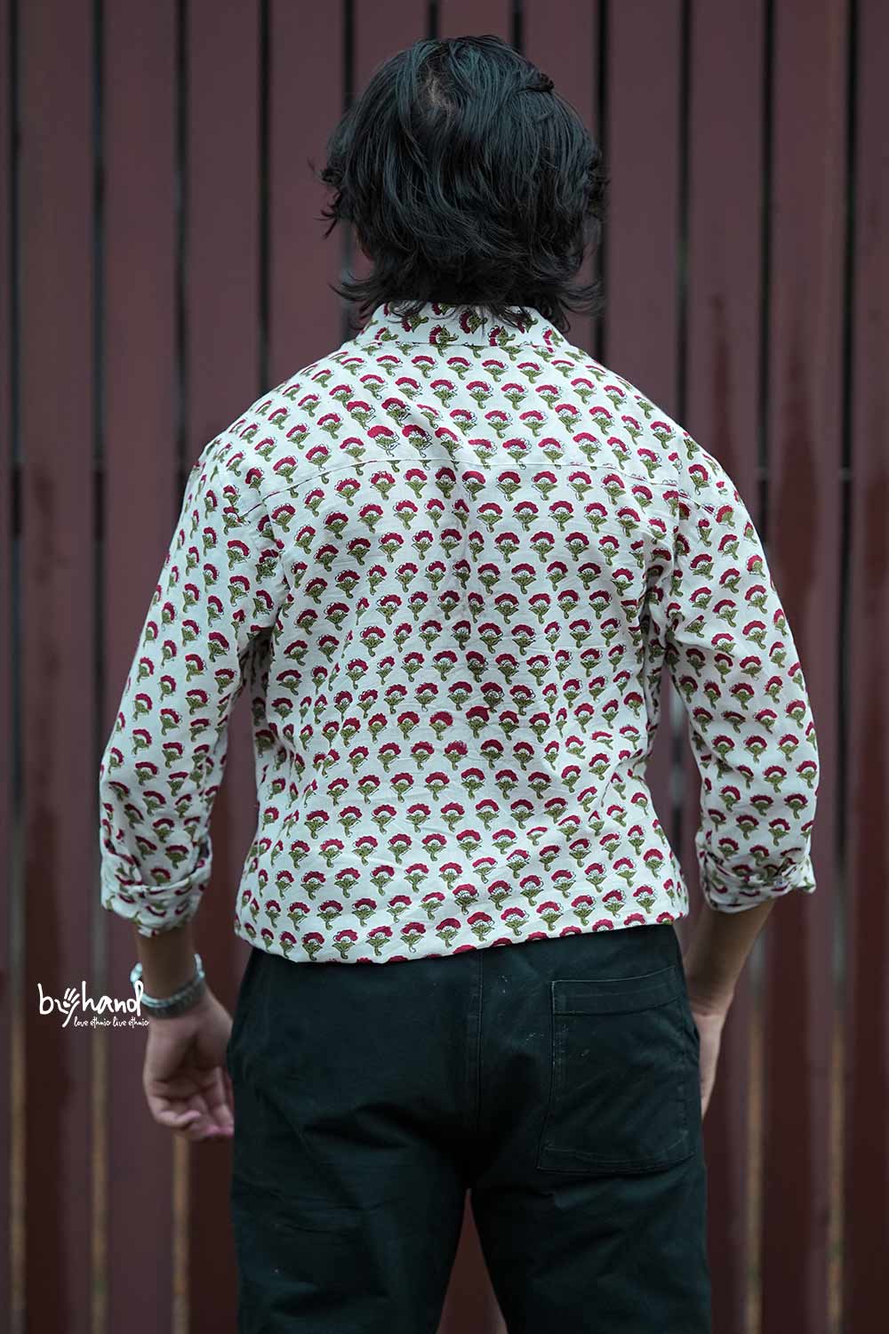 White Sanganeri Shirt With Flower Motif