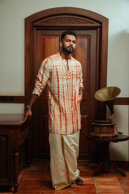 Mens Orange Dyed Long Kurta