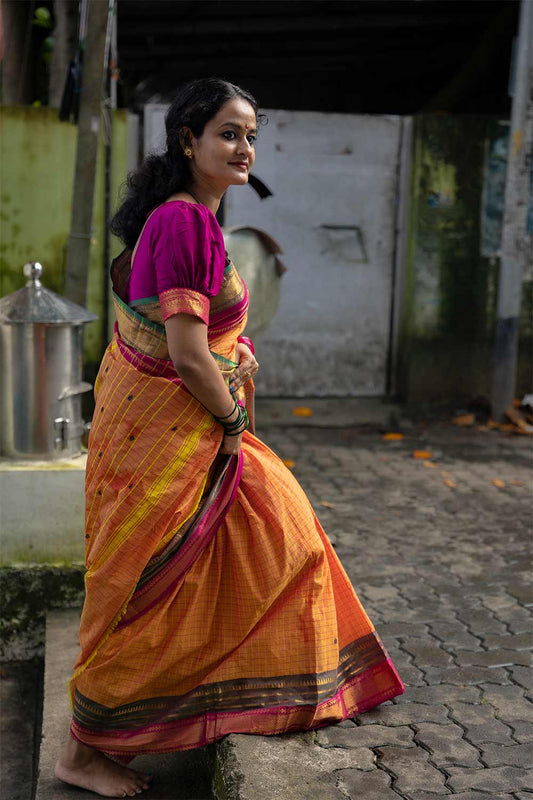 Orange Chettinadu Check Saree