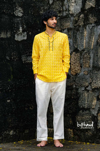 Men's Short Kurta With Diya Embroidery