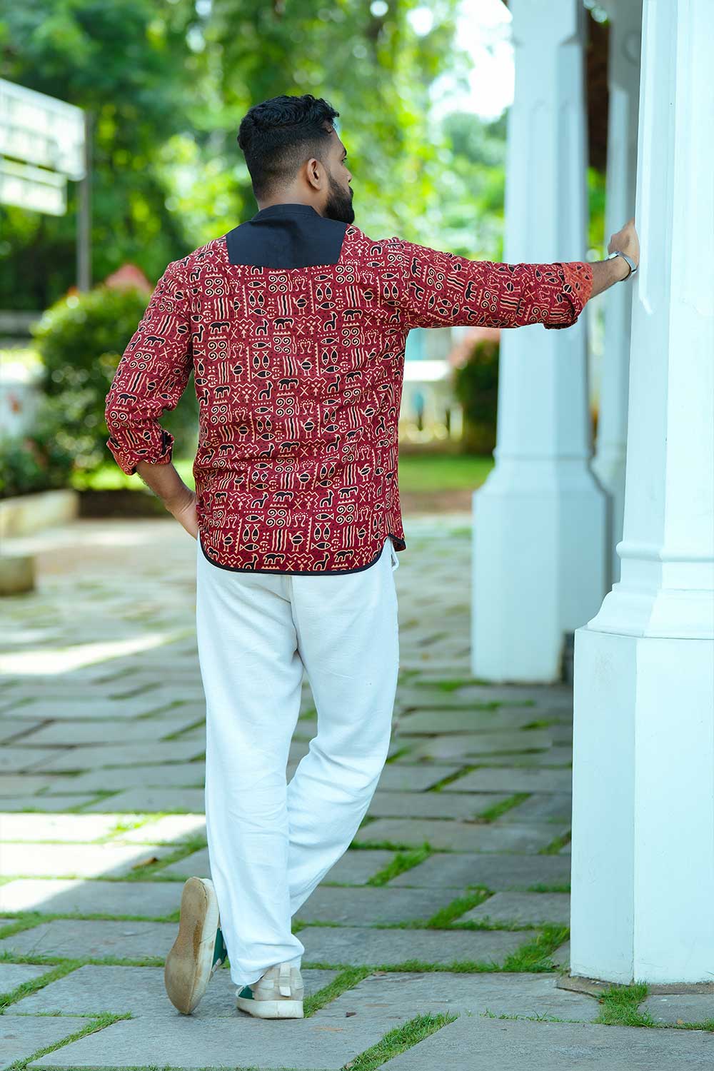 Red Base Warli Print Full Sleeve Shirt