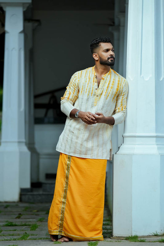 Kerala Kasavu Yellow Dyed Dhothi