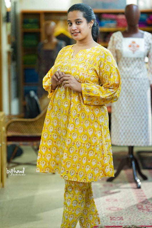 Yellow Sanganeri Suit Set