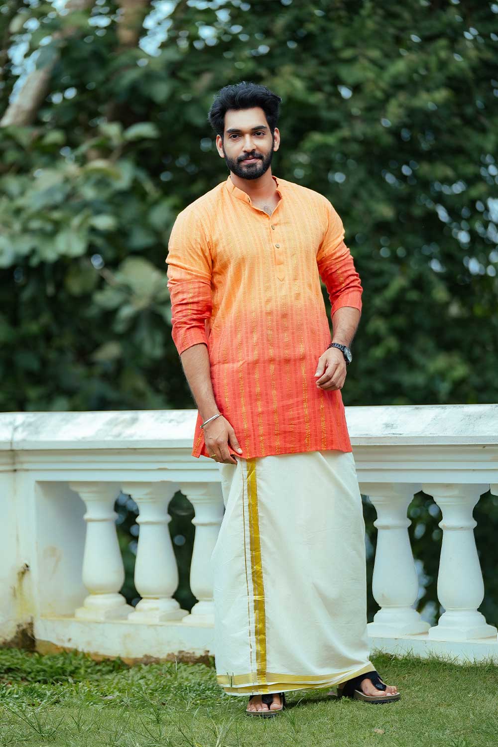 Orange Lurex Ombre Full Sleeve Long Kurta