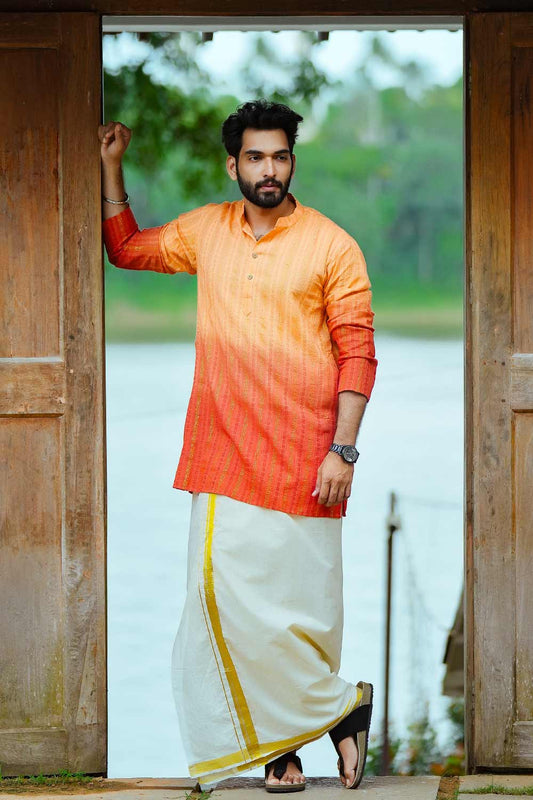 Orange Lurex Ombre Full Sleeve Long Kurta