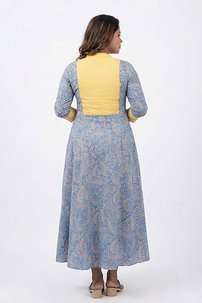 Blue Sanganeri  Aline Leaf Print Dress