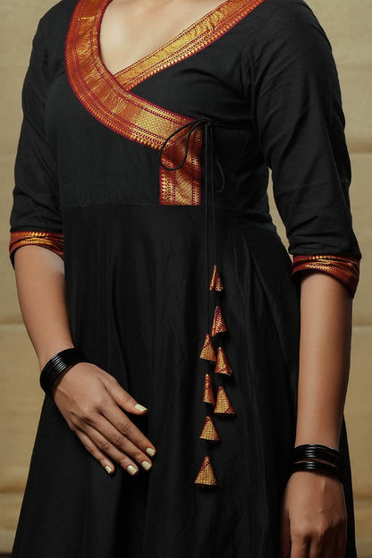 Black & Red Angrakha Flared Anarkali