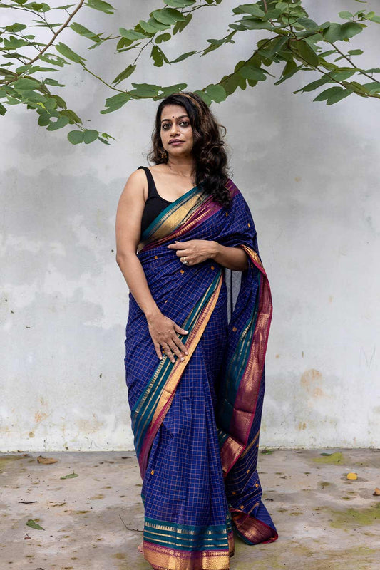 Blue Chettinadu Check Saree