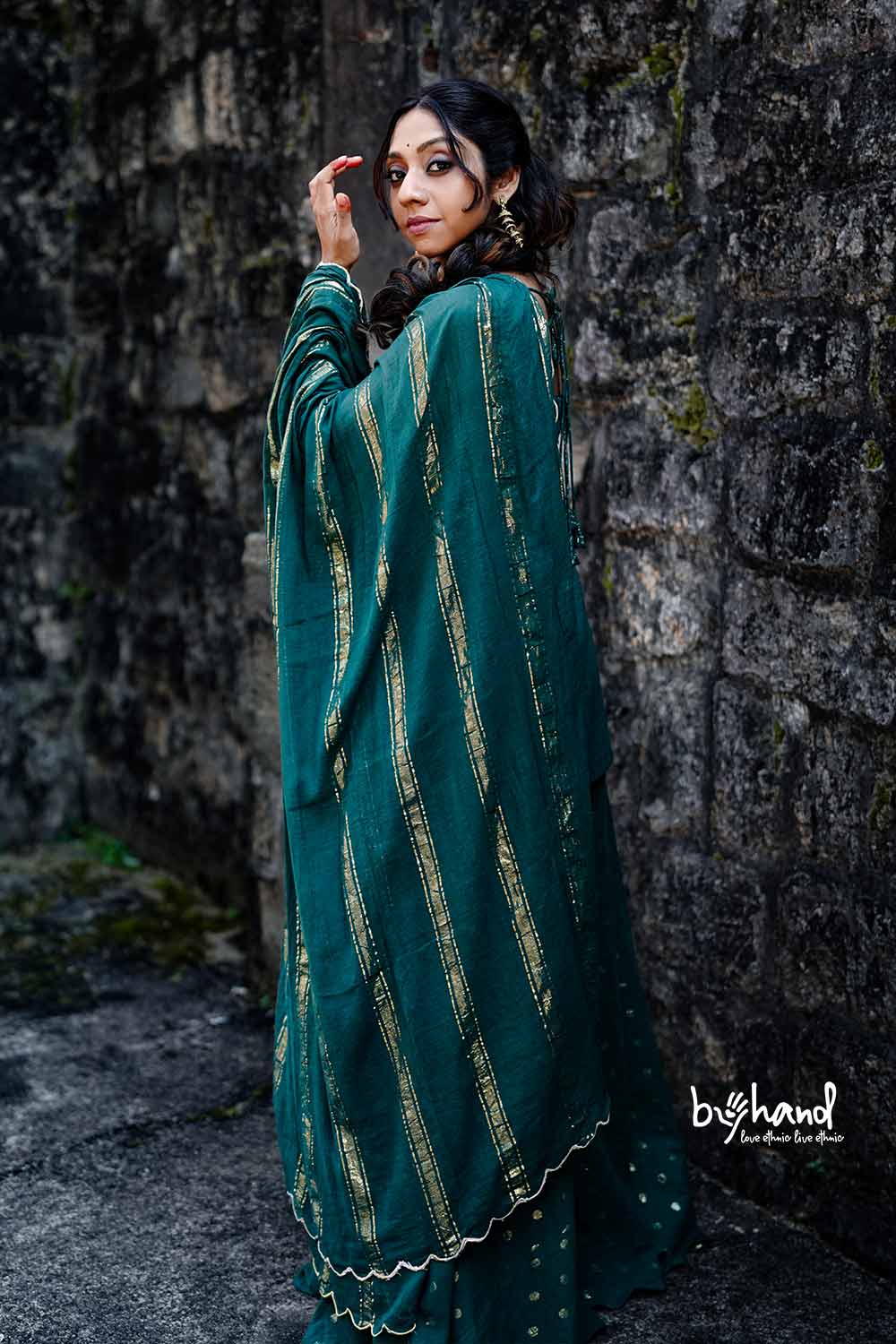 Dyed Green Lurex Kurthi Flared Pant With Duppatta