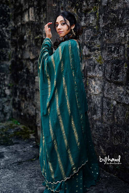 Dyed Green Lurex Kurthi Flared Pant With Duppatta