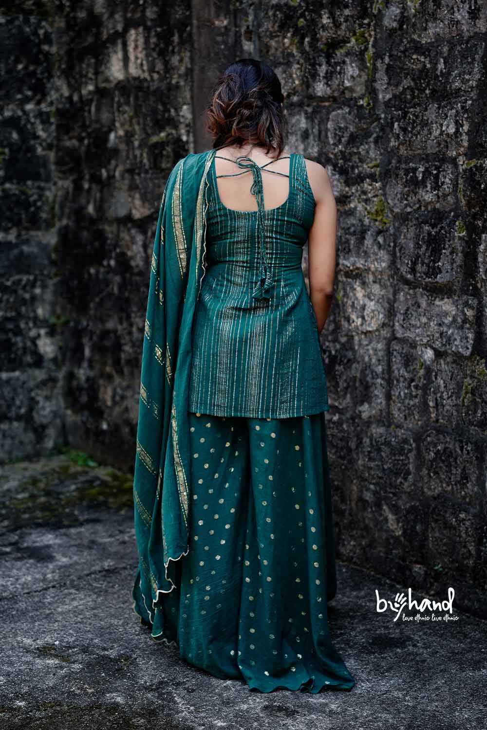 Dyed Green Lurex Kurthi Flared Pant With Duppatta