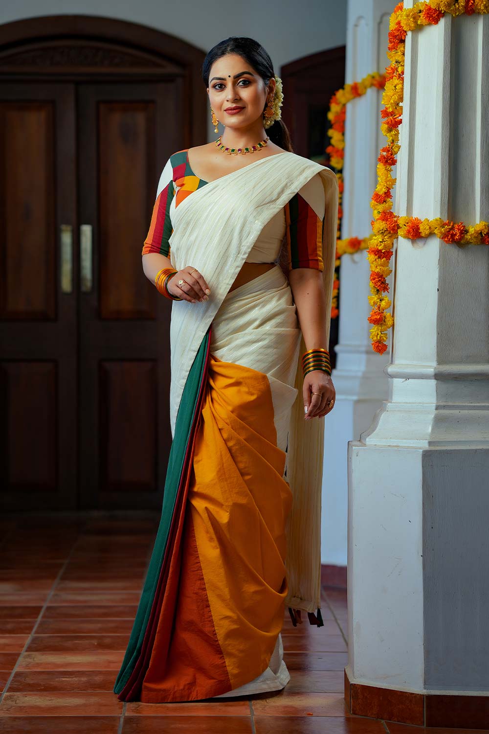 Offwhite Saree With Multicolours