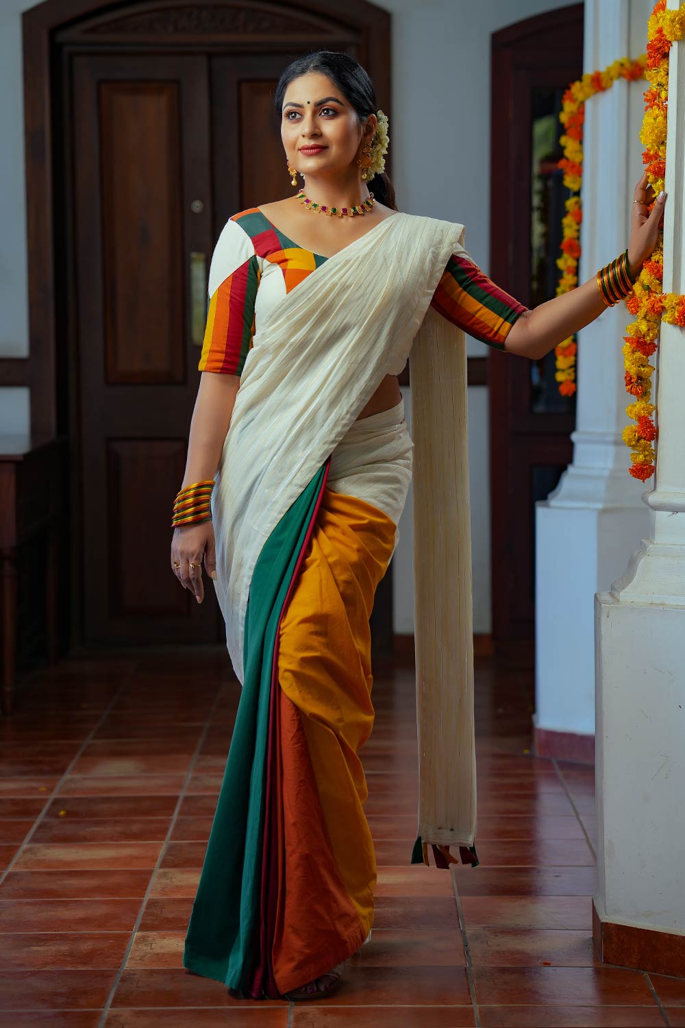 Offwhite Saree With Multicolours