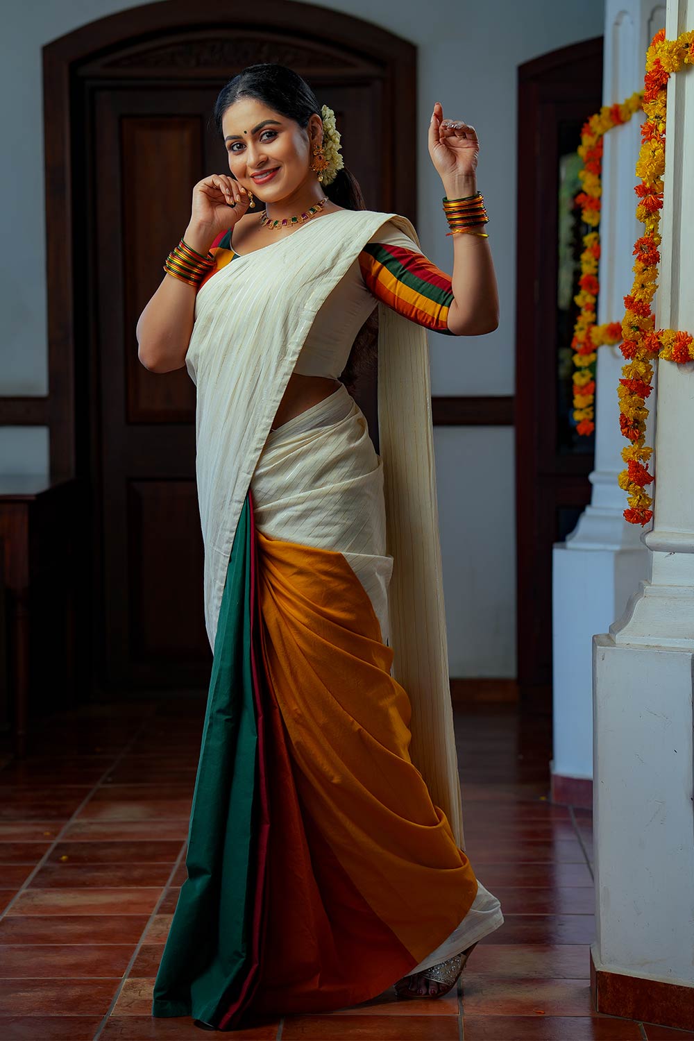 Offwhite Saree With Multicolours