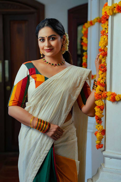 Offwhite Saree With Multicolours