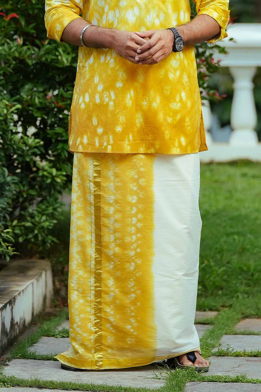 Yellow Shibori Dyed Mundu