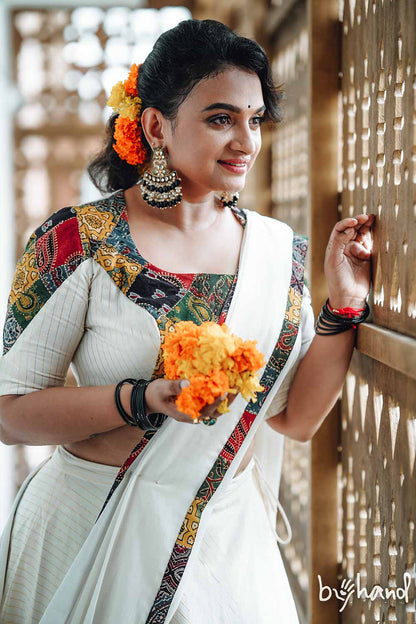 Offwhite Patch Border Dhavani