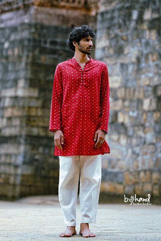 Red Base Golden Dot Lurex Kurta