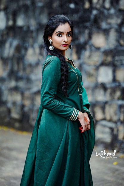 Mul Green Suit Set With Embroidery Neck