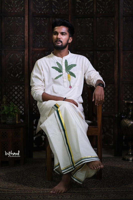 Mens Long Kurta With Vazha Paninting