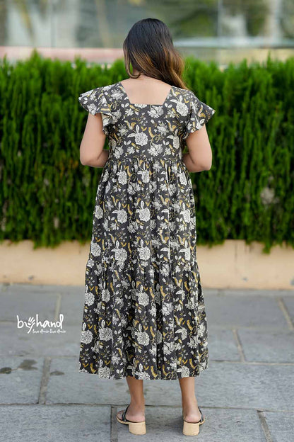 Black base sanganeri tired dress