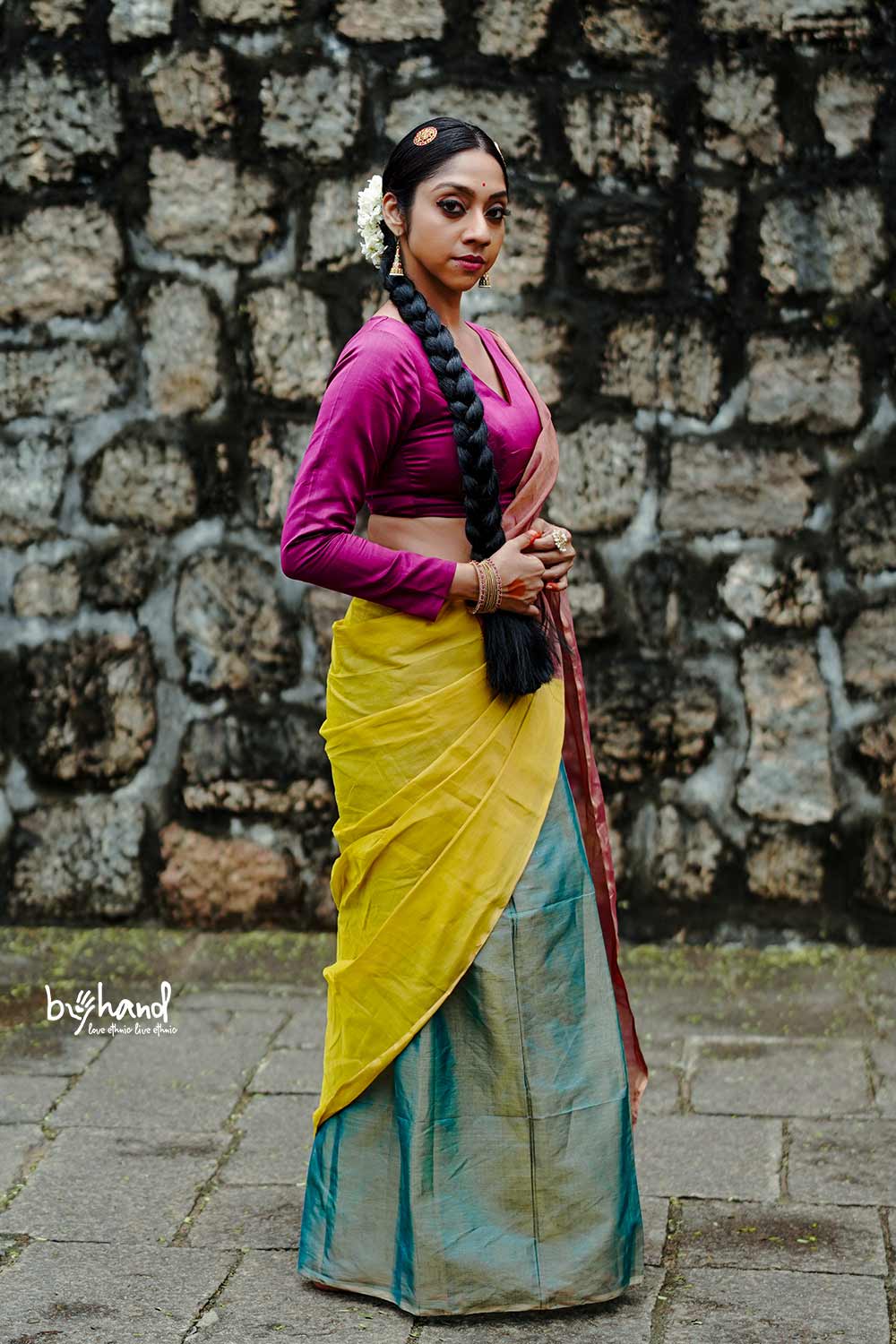 Golden Pink Double Color Tissue Saree with Tassels